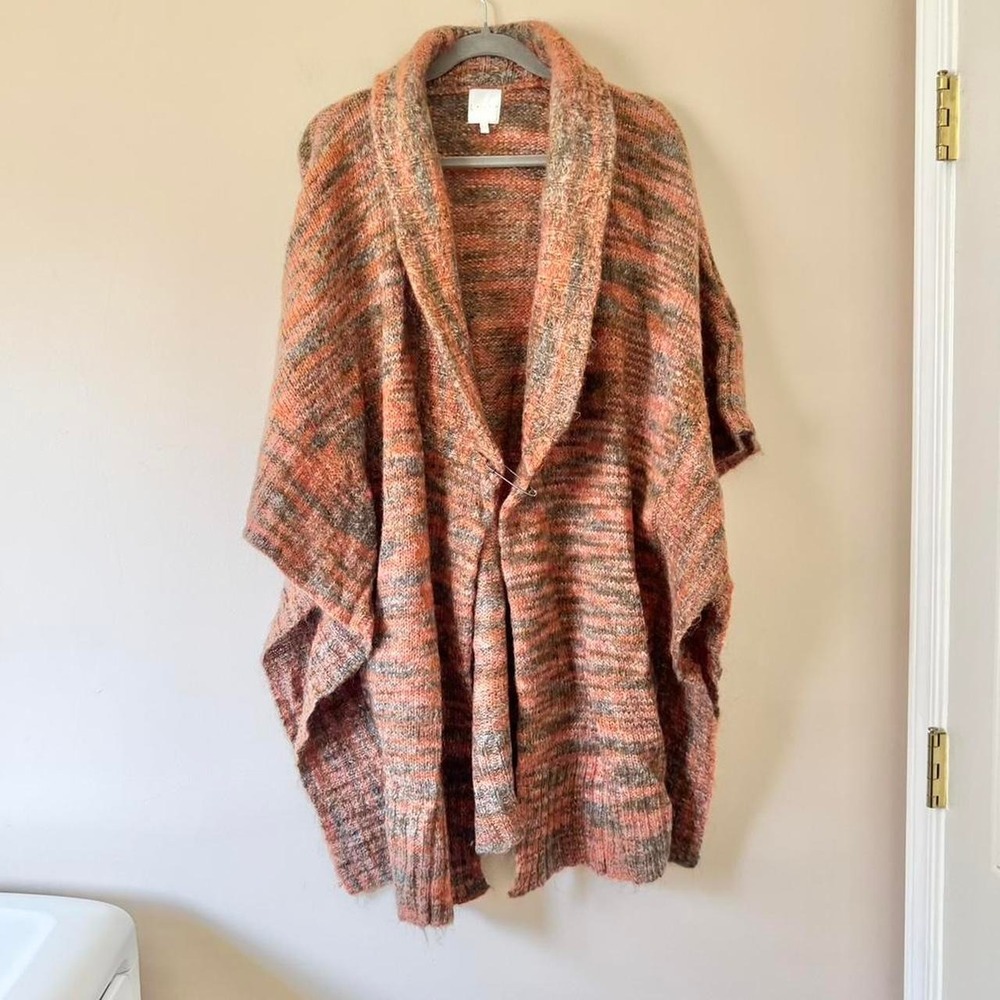 LEITH red orange marbled rainbow open cardigan mohair merino wool